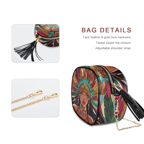 ALAZA Women's An African Woman in A Massive Headdress PU Leather Crossbody Bag Shoulder Purse with Tassel2