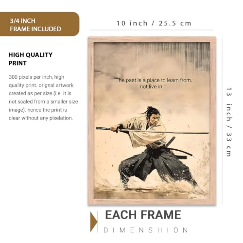 Image of kotart Japanese Samurai Motivational Art Framed Posters for Living Room Bedroom Gaming Room Studio | Aesthetic Japanese Theme Samurai Poster with Frames Wall Decor Set Of 3 (10X13 inch)