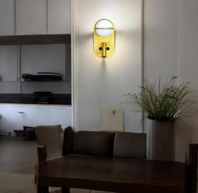Image of Modern Gold LED Wall Lamp with Adjustable Spotlight Versatile Lighting for Living Room, Bedroom & Bedside|Cool White, Warm White, Natural White|Gold
