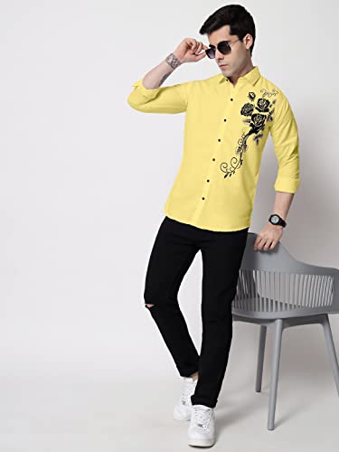 Image of Zombom Men's Regular Fit Cotton Blend Printed Spread Collar Full Sleeve Casual Shirt