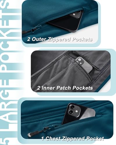 33,000ft Damen Softshell Westen mit Abnehmbare Kapuze Fleece Gefütterte Ärmellose Jacke Wasserdichte Winddichte Sportwesten Vest mit 5 Taschen für Reiten Laufen Wandern Keramik Blau M