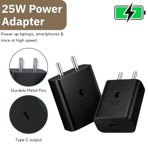 Image of 25w PD 3.0 Type C Fast Adapter for Galaxy M17|M07|M36|M06|A55|A35|F06|S25 fe|S22|S24|F36|F16|M35|S23|A06|S25 Plus|Tab S11 /S10 Lite| Original Charging Speed (Black)