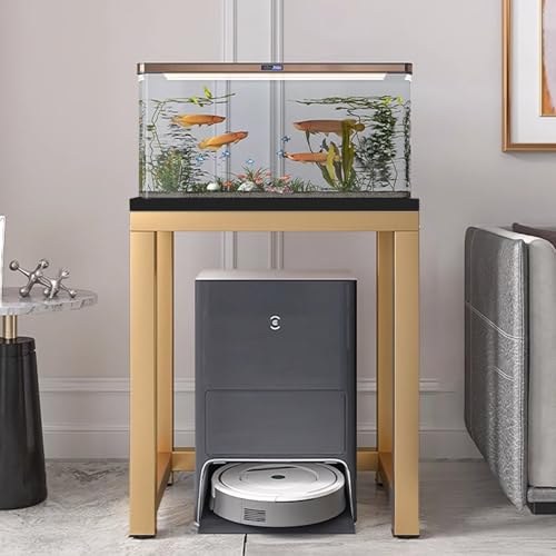 Soporte de acuario para organizar peceras pesadas y ocultar el robot aspirador