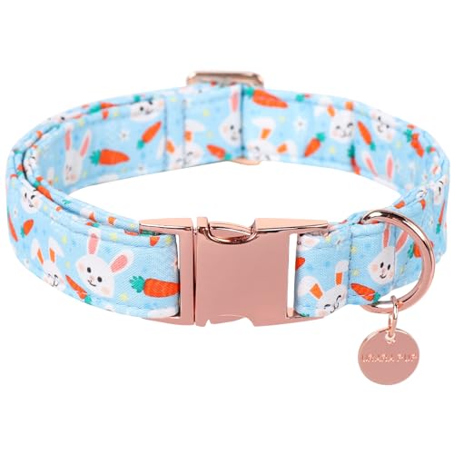 Image of Easter Dog Collar, Cotton Easter Bunny Collar for Puppy Girl Boy Dog or Cat, Easter Gift Rabbit Carrot Dog Collar, Cute Carrot Pet Dog Collar with Metal Buckle, M