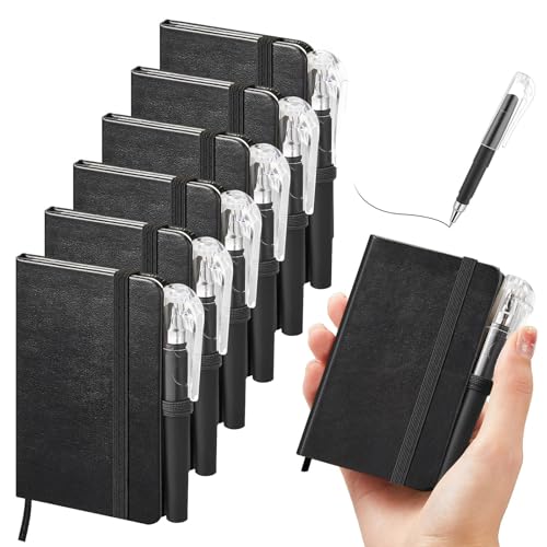 Bloc-notes ligné A7 lot de 6 couverture similicuir robuste avec stylo intégré 200 pages durables