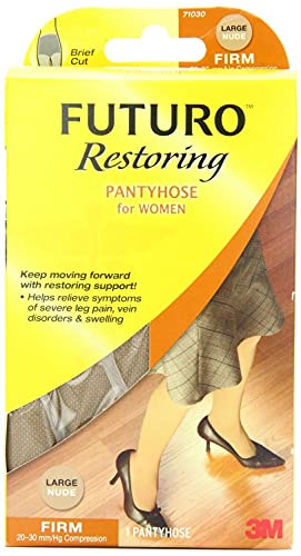 Futuro Beyond Support Pantyhose, Large, Nude, Firm, Full-Cut Panty, 1 Pair