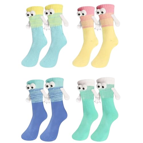 LPMXYW 4 Pairs Funny Socks Magnetic Socks Hand In Hand for Boyfriend Girlfriend Women Funny Gifts friendship Gifts for Women 3D Couple Doll Holding Hands