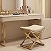 KUCKGO Modern Bathroom Vanity Stool Makeup Chair - Backless Leather Vanity Bench Seat with Metal X Legs, Small Ottoman Footstool for, Bedroom, Living Room, Dressing Room, Gold