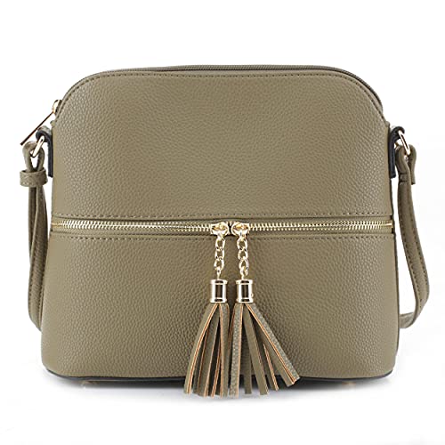 Image of SG SUGU Lunar Lightweight Medium Dome Crossbody Bag Shoulder Bag with Tassel | Zipper Pocket | Adjustable Strap