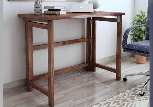 Image of Study Table for Students | Wooden Study Desk Table for Adults | Solid Sheesham Wood Laptop Computer Table for Home (Walnut Finish)