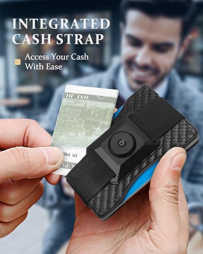 Minimalist Metal Wallet for Men, Slim Tactical Wallet, Rigid Aluminum Smart Wallet Holds 20 Cards and Cash, Carbon Fiber Money Clip, Fidget Spinner Function3