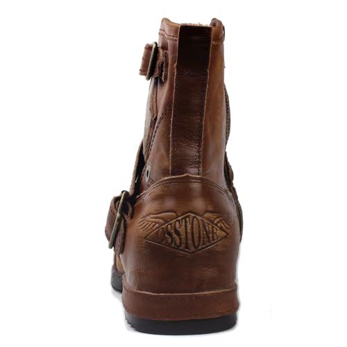 Image of OSSTONE Moto Boots for Men Fashion Zipper-up Leather Chukka Boots Casual Shoes OS-5008-1-BP-US-R Vintage Brown