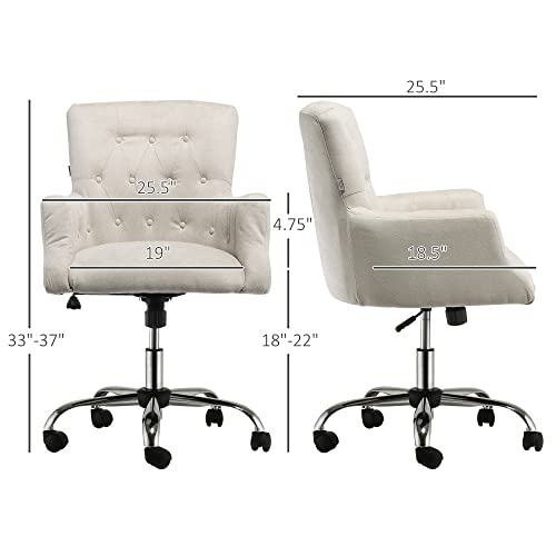 Homcom Mid Back Task Chair, Modern Home Office Chair With Tufted Button Design And Padded Armrests, Swivel Computer Desk Chair For Study Living Room Bedroom, Cream White #TOP2