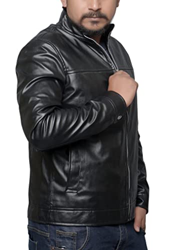 Image of Men's Faux Leather Jacket Slim Lightweight Casual Stand Collar Motorcycle Racer