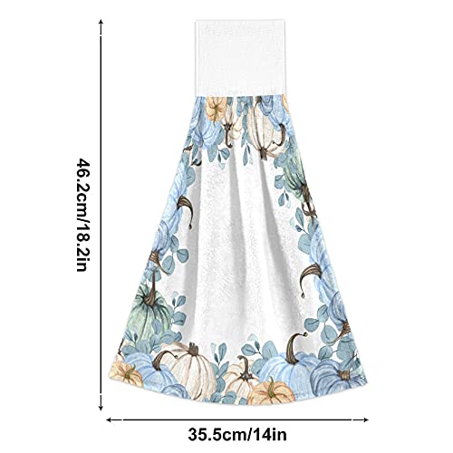 Green Blue Pumpkins Fall Kitchen Hand Towels Thanksgiving Autumn Harvest Hanging Tie Towels Dish Towel With Loop 2Pcs Soft Super Absorbent Fingertip Towel For Bathroom Washroom Guestroom Hotel #TOP1