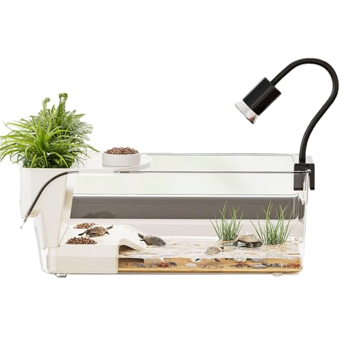 Turtle Habitat Tank - Aquatic Reptile Terrarium For Feeding and Observation | Clear Acrylic with System, Removable Top Lid, Multi Zone, Indoor Pet Display For Amphibians