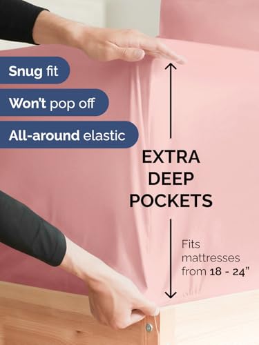 Image of Extra Deep Cal King Sheet Set - 6 Piece Breathable & Cooling - Baby Pink | Hotel Luxury Bed Sheets Set, Easy & Secure Fit, Ultra-Soft, Wrinkle & Fade Free, Comfy Sheets Set with Extra Deep Pockets