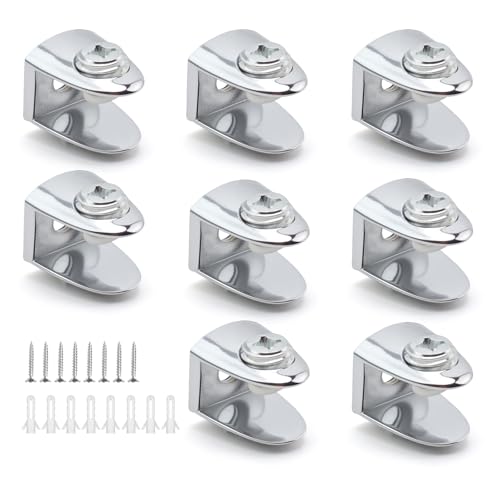 FINELYCR 8 Pièces Support Etagere Verre Petit Conique, Alliage de Zinc Pince de Fixation pour Verre, Muraux Pinces à Verre, Réglable Clips de Fixation pour...
