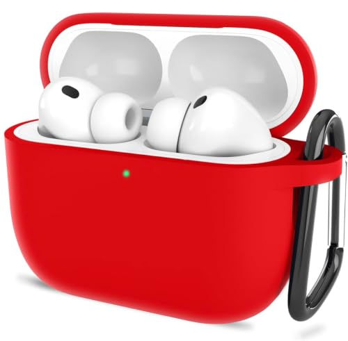 Image of New Soft Silicone Case Compatible with Apple AirPods Pro 3 Generation (2025) Protective Silicone 360 Full Protection Dust-Proof Shockproof Case Cover with Hook (Cover Only) (Red)