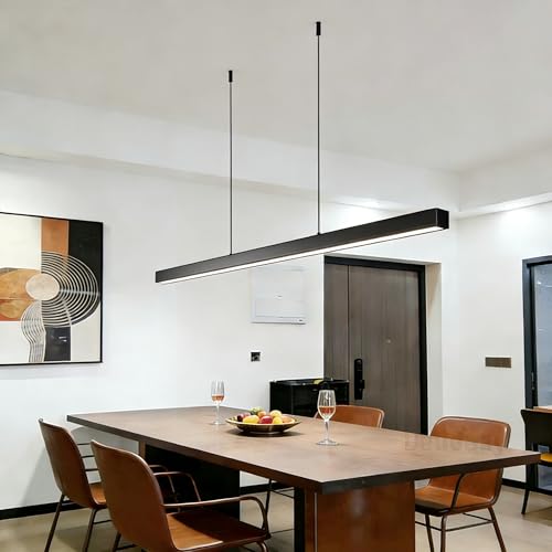 Image of Battery Operated Pendant Light Over Kitchen Island, Black Rechargeable Chandelier With 9 Colors Wireless Dimmable Remote Control,39.4 In Pendant Lights Fixtures For Kitchen,living Room,Dining Table