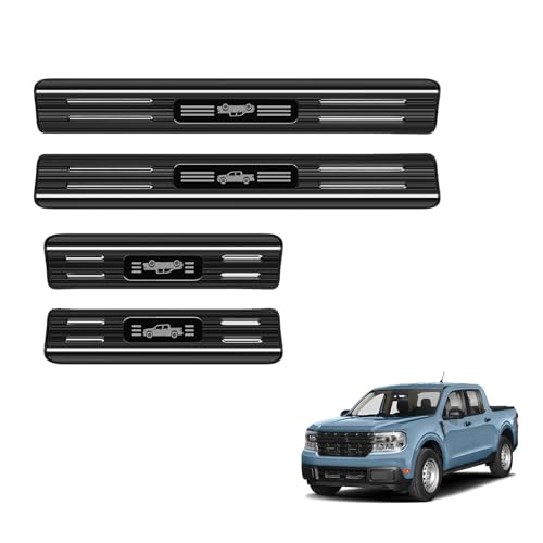 PeakPurit 4PCS Car Door Edge Guards Door Sill Protector for Ford 2022-2025 Maverick Accessories Stainless Steel Material Car Door Threshold Protection (Black Brushed)