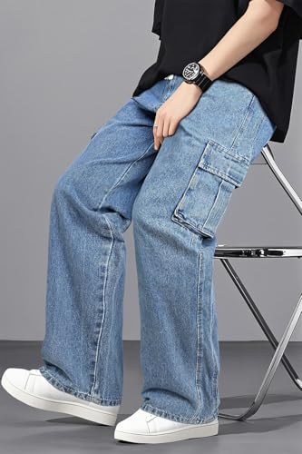 Mens Baggy Jeans Elastic Waisted Denim Pants for Men with Drawstring Streetwear - Image 3