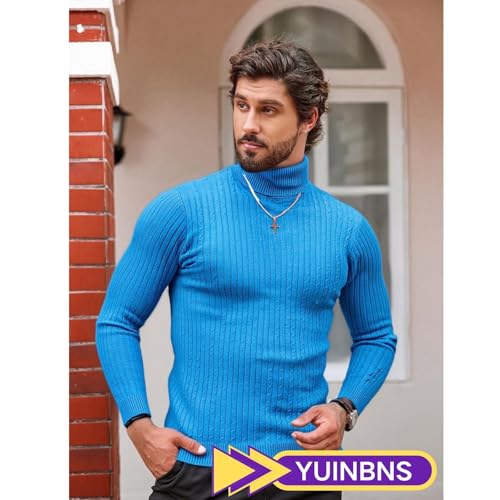 Sweaters for Men Fall Fall and Winter Long Sleeve Ribbed Sweater High Neck Warm Knitted Solid Basic Tops Pullovers2