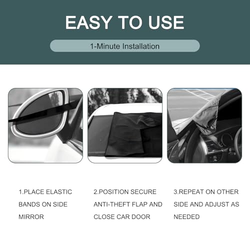 Image of Windshield Cover for Ice Rearview Mirror Snow Covers, 75 inch x 42.25 inch 600D Oxford Fabric Water Heat Sag-Proof Windshield Frost Cover, Car Anti-Theft Cover, Suitable for Most Cars (Black)