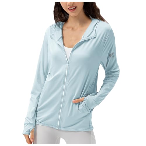 KBOPLEMQ Chaqueta de running para mujer, chaqueta de entrenamiento, fina, de verano, para correr, ajustada, de manga larga, con cremallera completa, para gimnasio, fitness, yoga, protección solar,