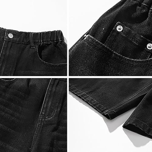 Men's Baggy Denim Cropped Pants, Fashion Y2k Hip Hop Casual Jean Pants Classic Washed Distressed Trousers with Pockets 6