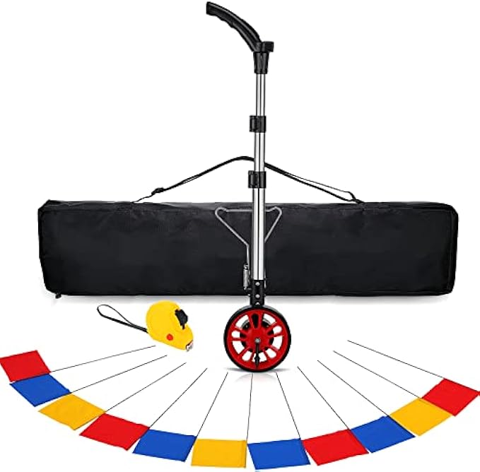 Digital Collapsible Measuring Wheel with 30 Pack Marking Flags and 16 Feet Tape Measure, Surveying Tool Set with Carrying Bag