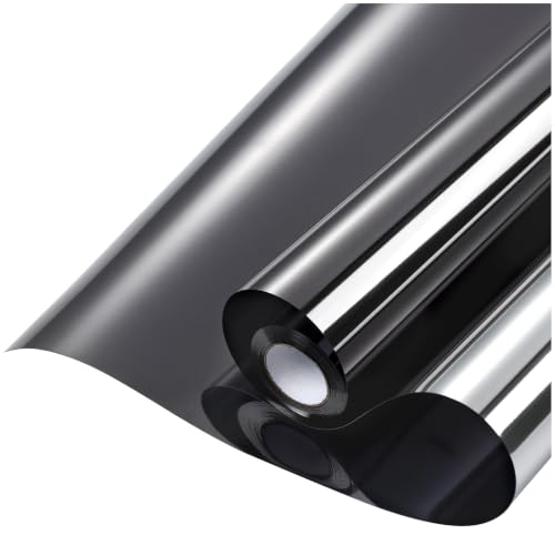 Image of rabbitgoo Window Privacy Film One Way Window Tint for Home, Removable Reflective Heat Sun Blocking Anti UV Glass Door Covering, Mirror Tinting Film House Office, 35.4 in X 13.1 Feet, Black Silver