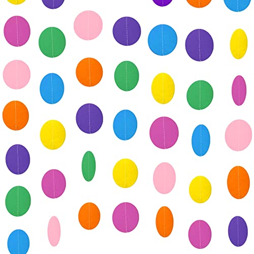 4pcs Colorful Paper Garland Circle Dots Party Hanging Rainbow Decorations for Birthday Wedding, Baby Shower, Classroom Candyland Streamers (40ft)