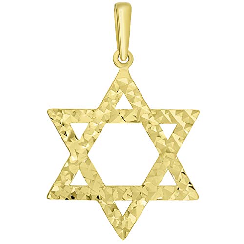 Solid 14k Yellow Gold Textured Hebrew Star of David Pendant