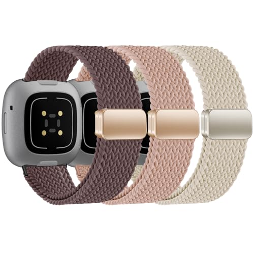 Image of HSWAI Magnetic Braided Compatible with Fitbit Versa 4 Bands for Women /Versa 3 /Sense /Sense 2 Bands, Soft Stretchy Sport Strap Woven Loop Elastic Nylon Wristbands Men