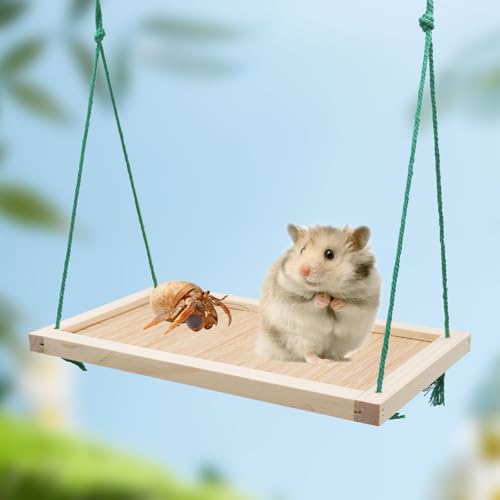 Image of Bird Swing Toys, Natural Wood + Bamboo Small Animals Hammock, Parrot Perch Stand, Cage Accessories for Small and Medium Birds Parrots Parakeets Cockatiels Budgie Hamster