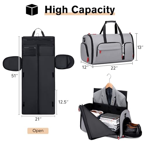 Rolling Garment Bags for Travel, Garment Bag with Wheels, Convertible Garment Duffel bag, Carry On Garment Bag with Shoe Compartment, Rolling Duffel Bag with Detachable Trolley System-Grey3