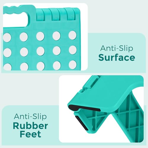 Image of ACKO Folding Step Stool 13 Inch, Sturdy Collapsible Step Stool Foldable Up to 300 lbs for Adults, Non Slip Lightweight Foot Stools with Handle, Ideal for Kitchen, Bathroom, Bedroom, Garden, Teal