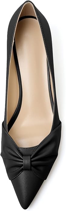 Mettesally Womens Kitten Heel Pumps Pointed Toe Mid Heels Bow Tie Comfort Slip On Heeled Shoes for Wedding Party Office3