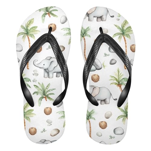 ALAZA Funny Coconut and Elephant Flip Flops for Women Fashion Beach Slippers Comfort Mens Flip Flops Non-Slip Rubber Shower Slippers Sandal for Hotel Travel Sport,XS