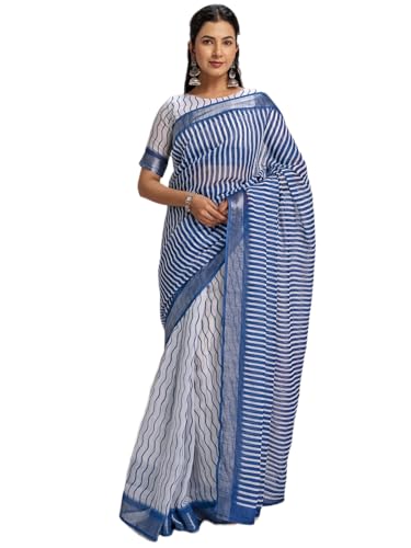 Image of Satrani Women's Linen Printed Ready To Wear Saree with Unstitched Blouse Piece