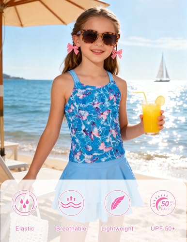 Image of ALISISTER Girls Tankini Swimsuit Two Piece Bathing Suits Summer Beach Swimwear with Shorts for 7-12 Years