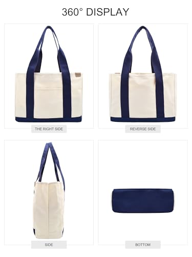 Image of TeeYee 16oz Canvas Tote Bag Casual Multi pockets Handbags Large Capacity Shopping Shoulder Bag with Pocket Bags Work Purses