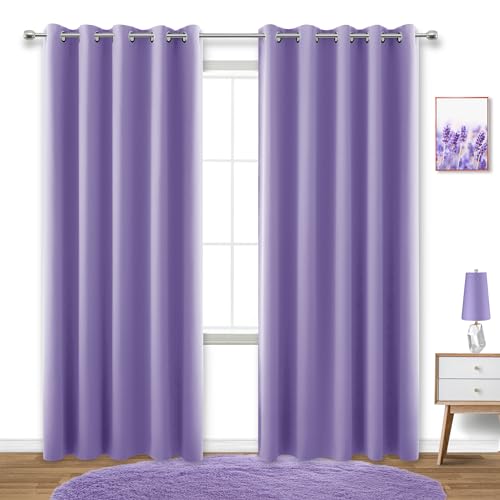 Image of KOUFALL 72x84 Inches Long Purple Blackout Curtains for Living Room