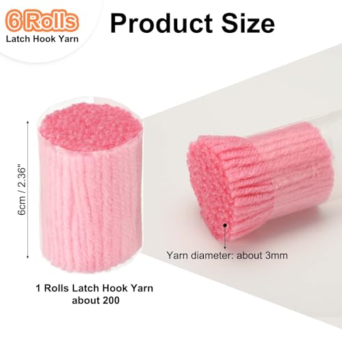 Image of PATIKIL 6 Rolls Latch Hook Yarn, Latch Hook Kit Yarn Precut Hook Rugs Making Crochet Bundles for Latch Hook Rug Adults Beginners Tapestry DIY Craft, Pink