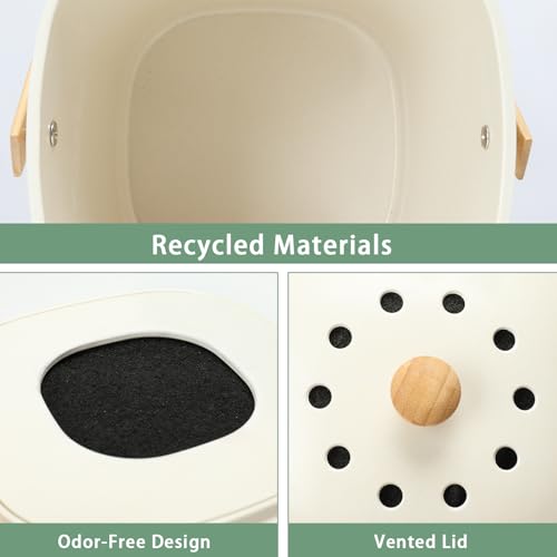 Image of Vipush Compost Bin Kitchen Countertop Compost Bin with lid - Small Compost Bin Made of Sustainable Bamboo Fiber Includes Charcoal Filter, Beige