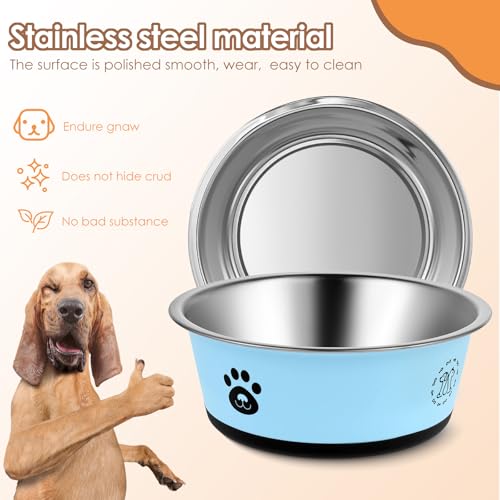 2 Pack Stainless Steel Dog Bowls (860ml & 1560ml) Dog Feeding Bowls with Non Slip Silicone Base, Metal Puppy Plate, Pet Food Feeding Dishes and Water Bowl Set for Small Medium Large Dogs - Image 4