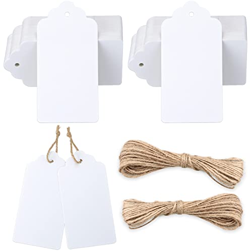G2PLUS 100Stk Geschenkanhänger Weiß: 5x10cm Kraftpapier Etiketten Anhänger mit Juteschnur, 300g/m² Papieranhänger für Geschenkverpackungen, DIY Basteln und Kunsthandwerk