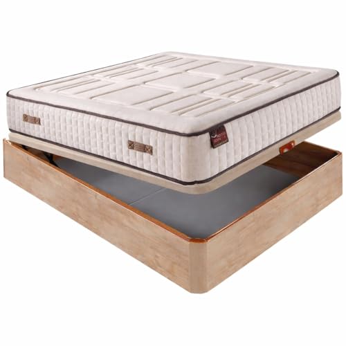 Aznar Colchón HR Visco 27 Cm Extra Firme Transpirable con Canapé Abatible De Madera Tapa 3D Transpirable Altura Total 34 Cm Color Cerezo Descanso Completo Alta Comodidad Tamaño 135x190cm