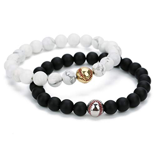 Pulsera deportiva de cuentas de piedra de lava y howlite blanco miniatura 2